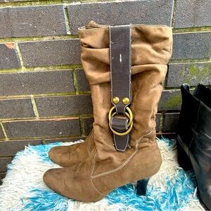 Cato Brown Heeled Boots with Buckle Detail